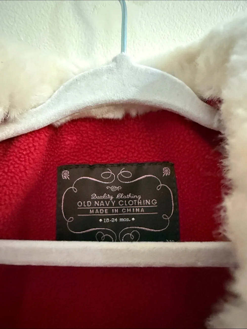 Old Navy Red Puffer Vest with White Faux Fur Trim